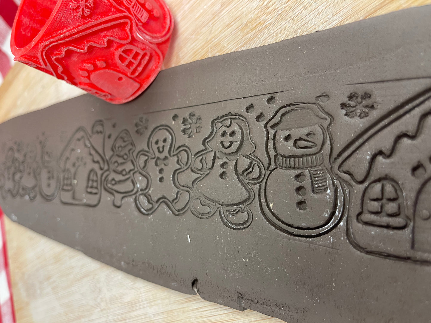 Christmas Gingerbread Cookies Pottery Roller -  Border Stamp, Repeating Pattern, Plastic 3D printed