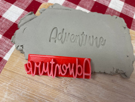 "Adventure" word stamp - March 2023 mystery box, plastic 3D printed, multiple sized available
