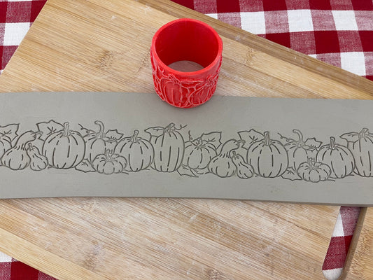 Fall Pumpkins w/leaves Pottery Roller Border Stamp, Repeating design, Plastic 3d printed