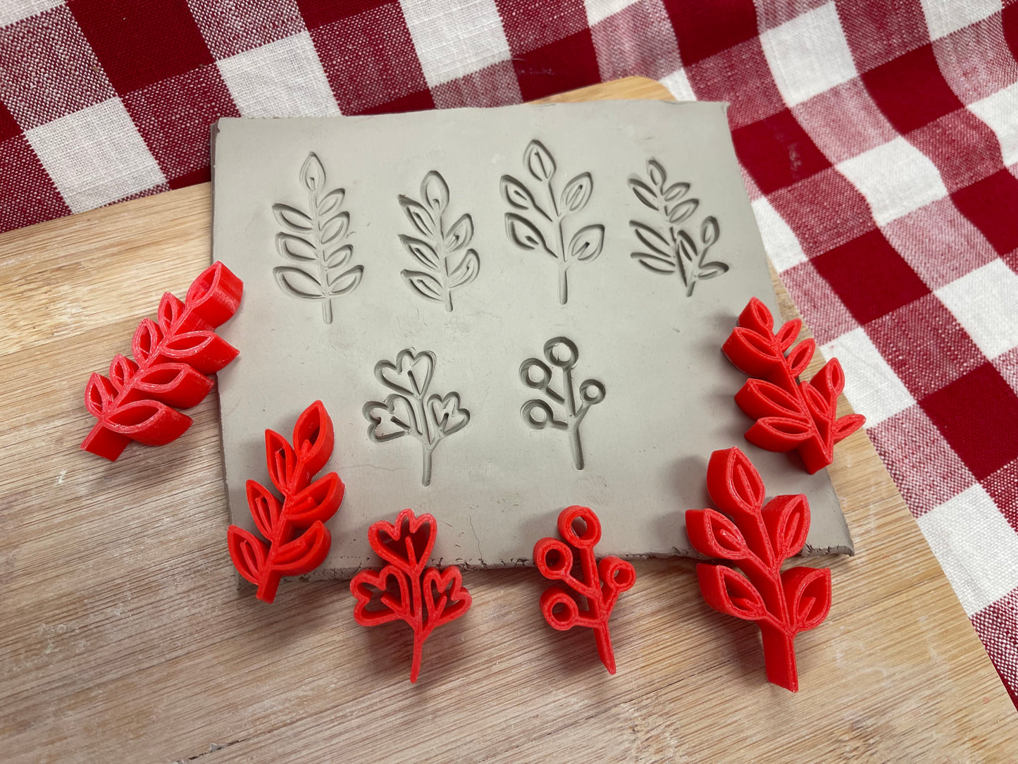 Autumn Elements Stamp Series - Mini Greenery/Branches design set of 6, plastic 3D printed, Pottery Tool