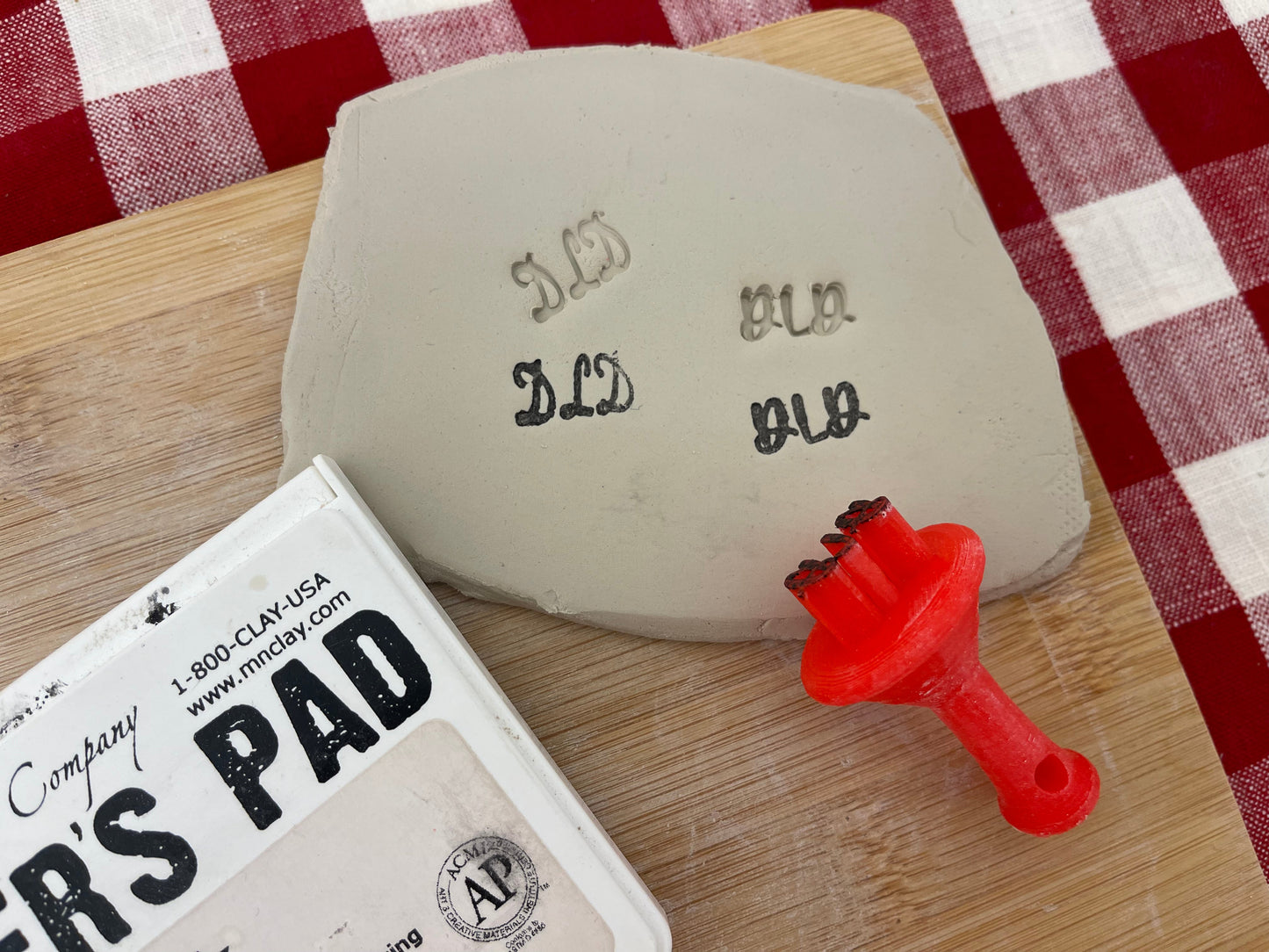 Maker's mark, Pottery Stamp, 1,2 or 3 initials, plastic 3d printed, choose font and size, signature stamp