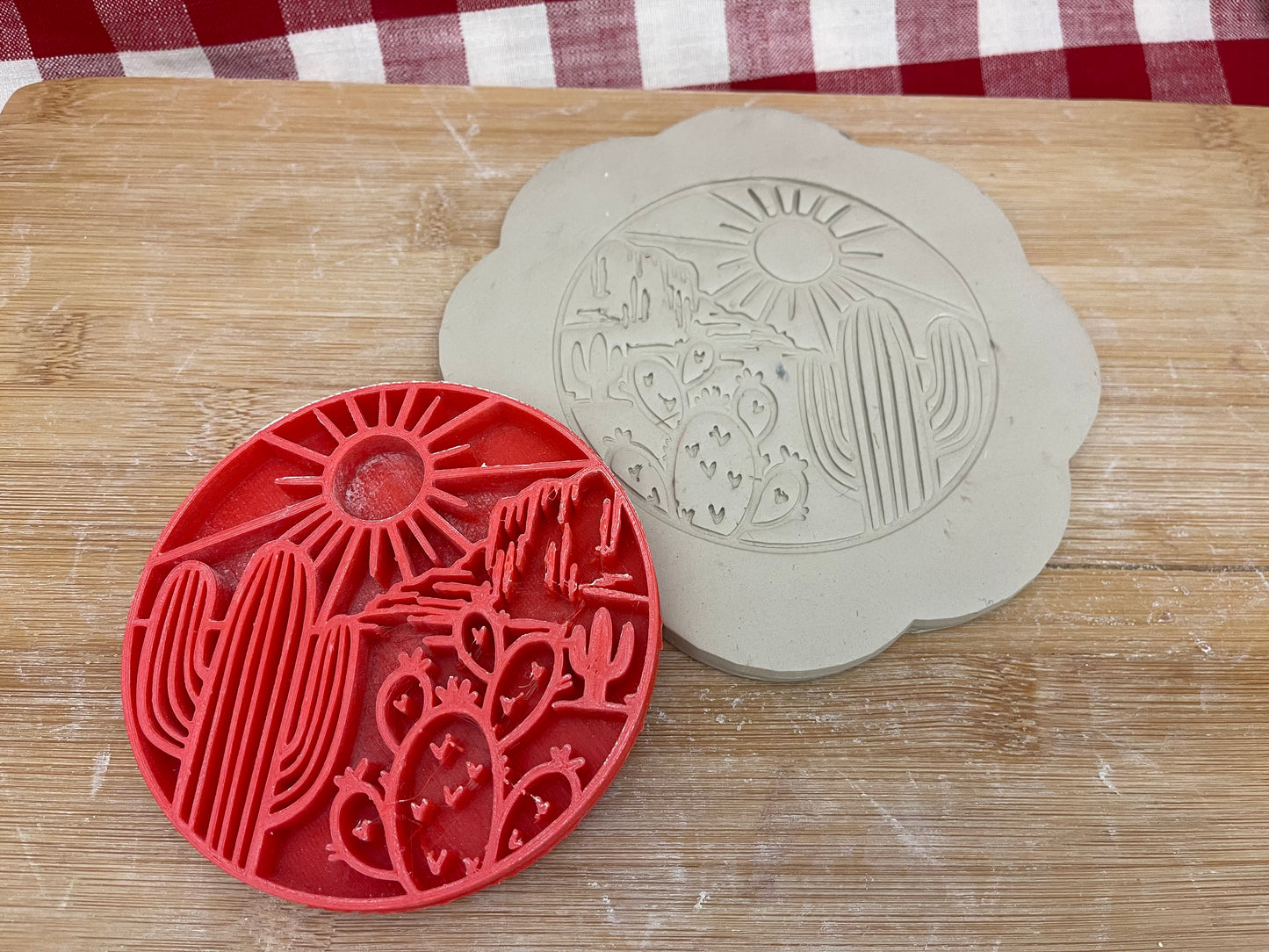 Cactus Desert Scene Pottery Stamp - plastic 3d printed, multiple sizes available