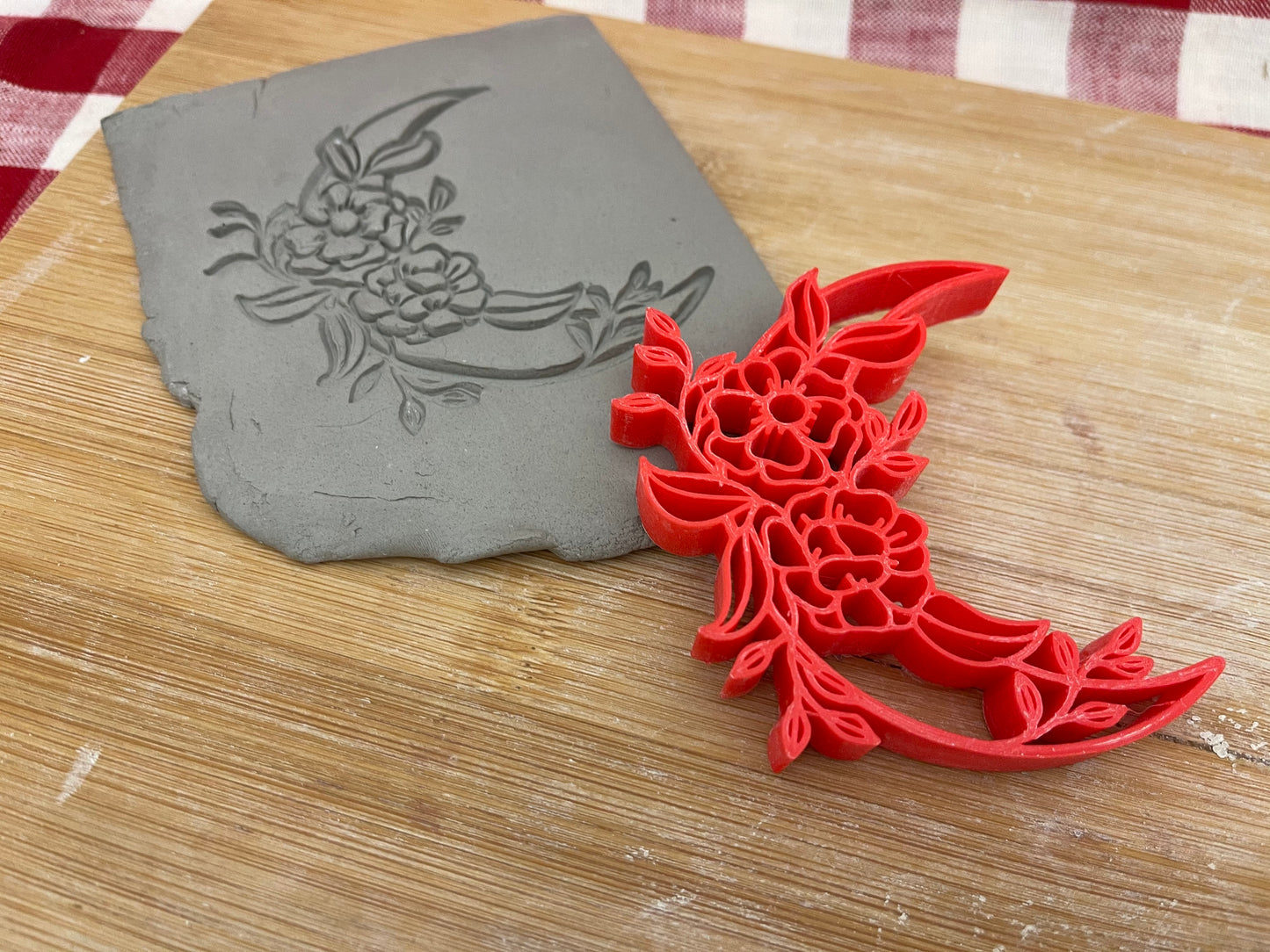 Pottery Stamp, Floral Moon design - multiple sizes