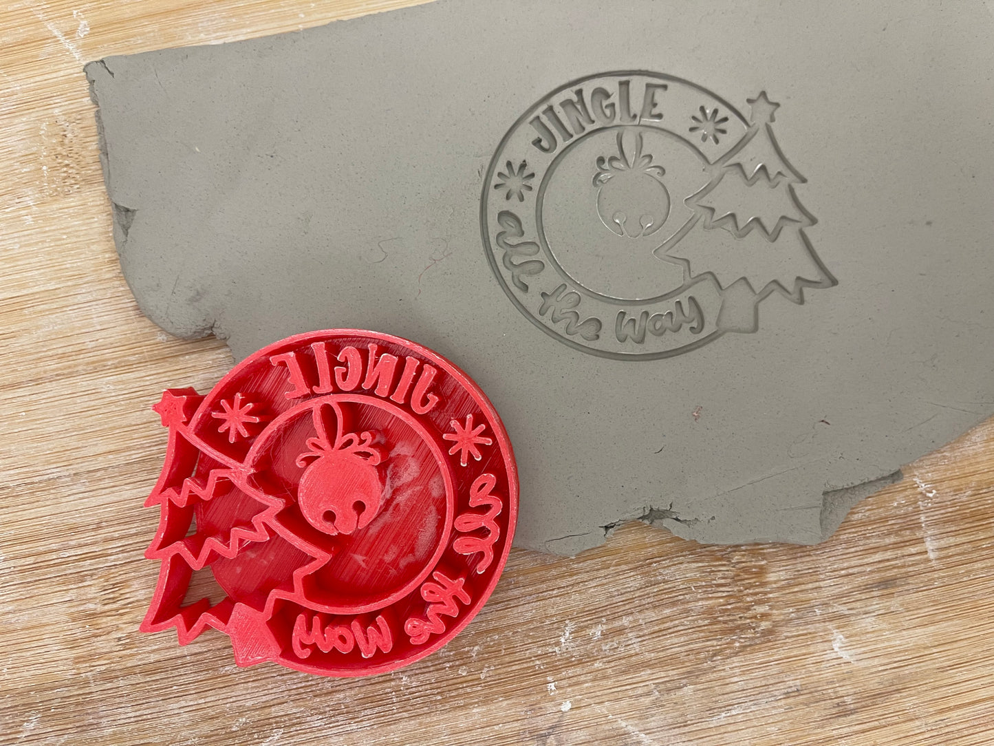Christmas Tree w/ "Jingle all the way" word stamp - plastic 3D printed, multiple sizes