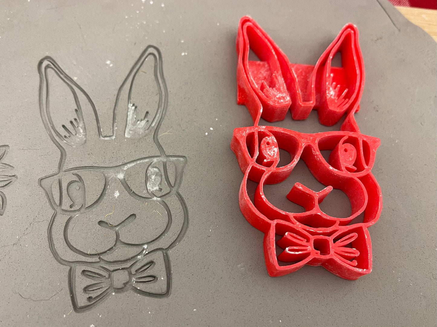 Bunny Face w/  Bowtie or floral wreath pottery stamp - each or set, plastic 3d printed, multiple sizes