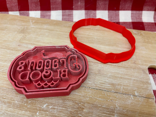 "Dragon’s Blood" word stamp w/ optional ornament cutter - plastic 3d printed, multiple sizes