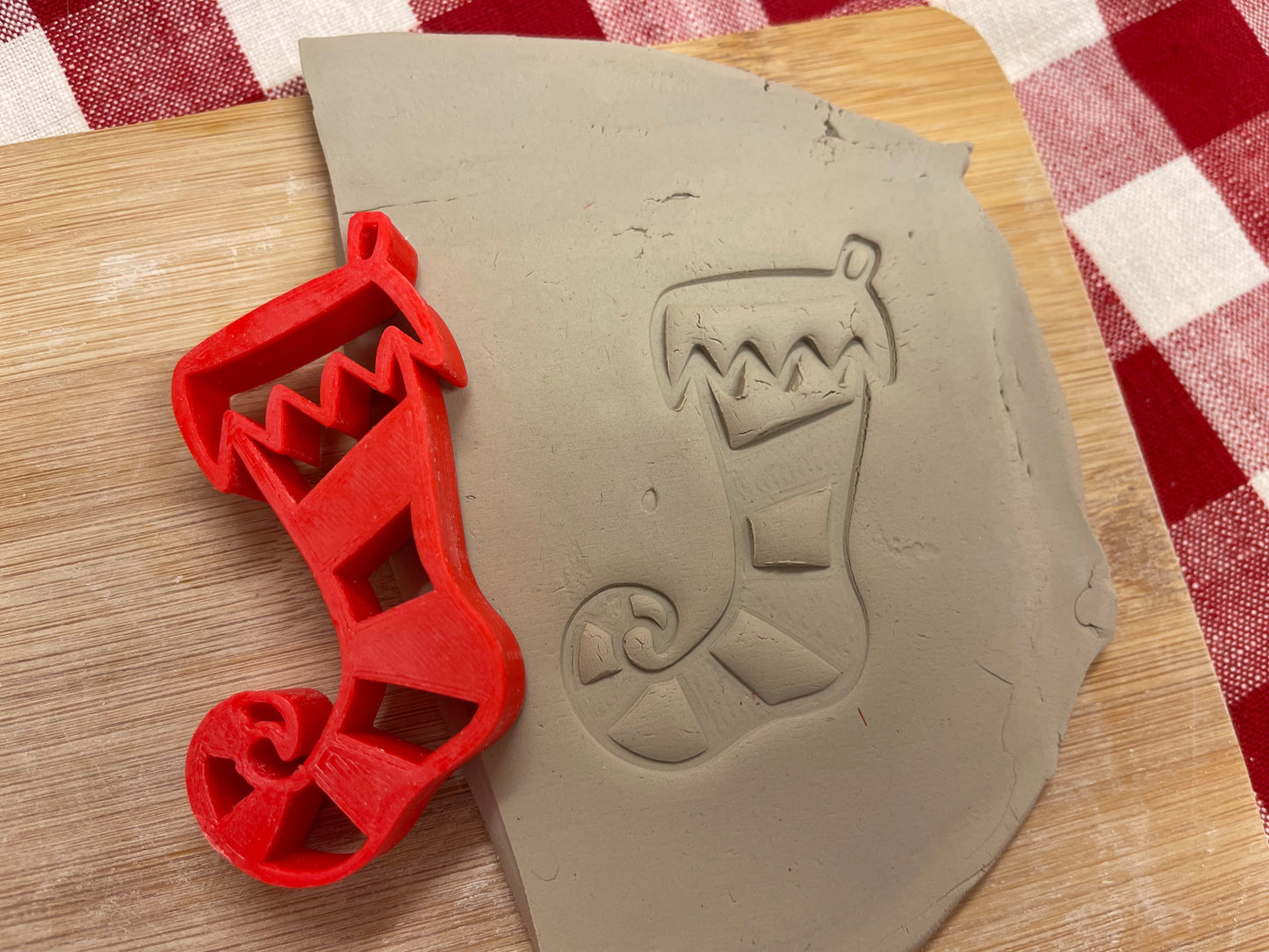 Pottery Stamp, Stocking design, w/ optional ornament cutter - multiple sizes