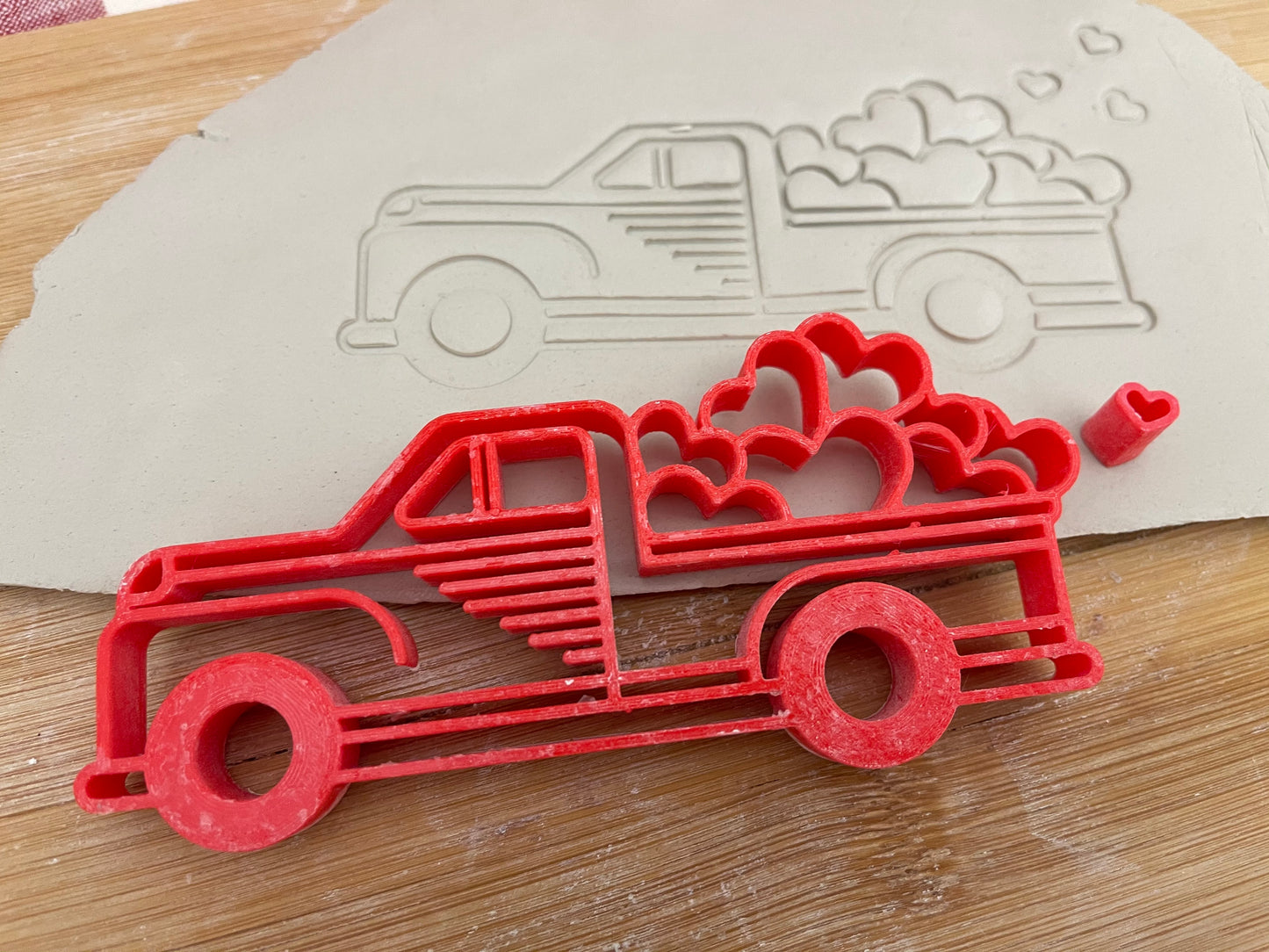 Pottery Stamp, Vintage Truck with hearts design - multiple sizes