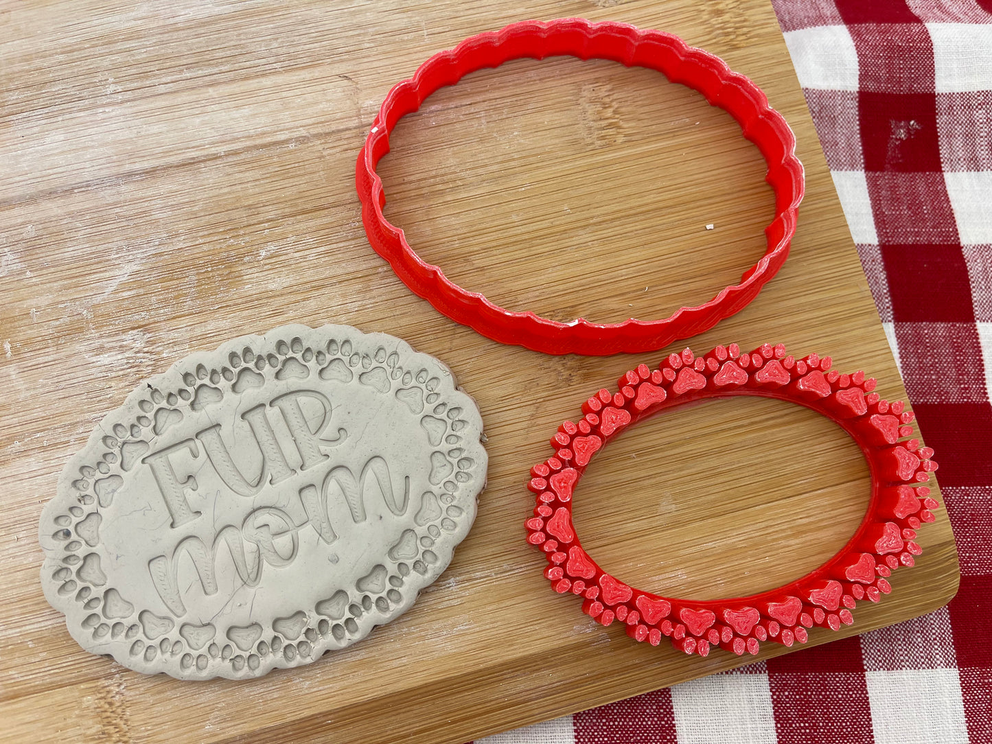 Name Frame 13 pottery stamp w/ optional cutter, dog / cat paw print oval, Frame Your Name - 3D Printed, Multiple Sizes
