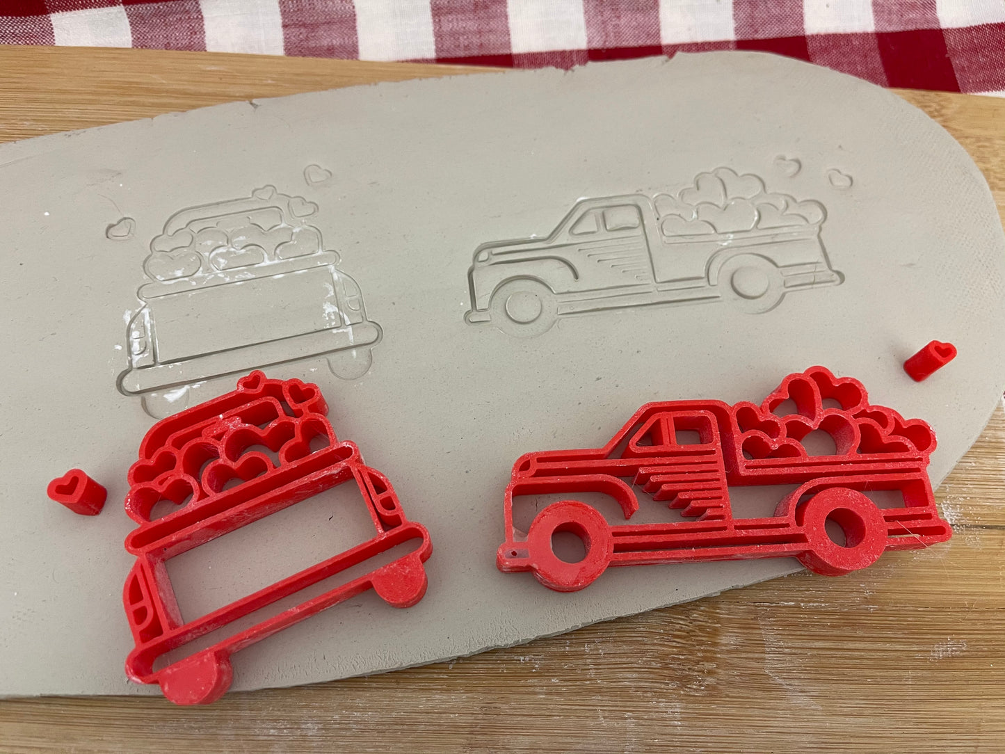 Pottery Stamp, Vintage Truck with hearts design - multiple sizes