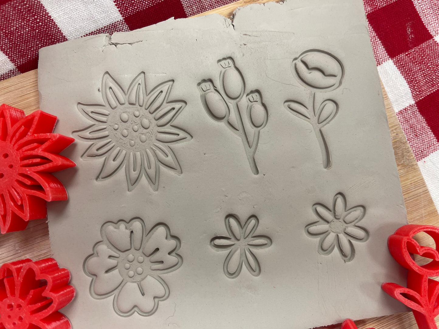 Elements Autumn Stamp Series - mini Flowers design set of 6, plastic 3D printed, Pottery Tool
