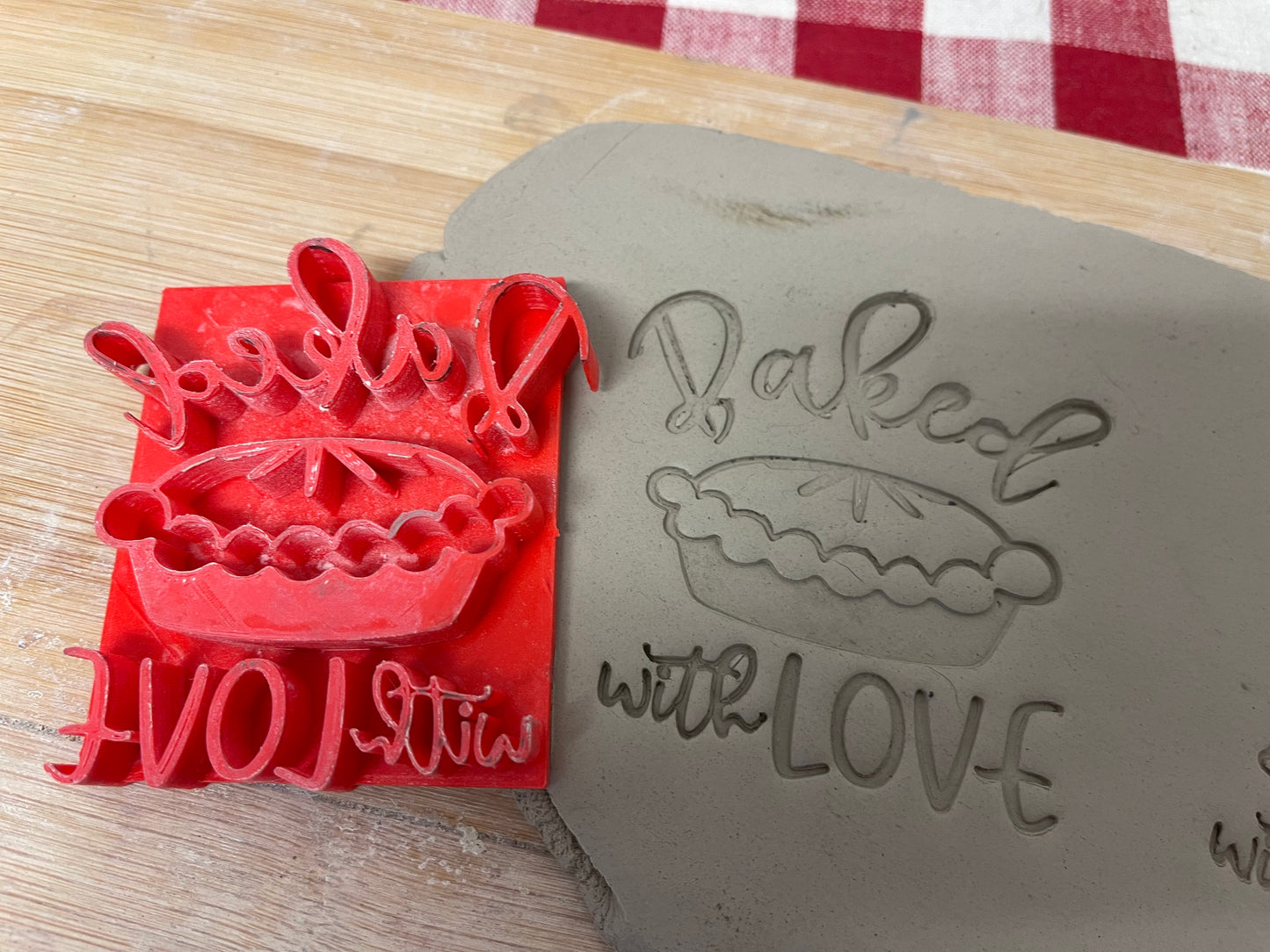 "Baked with Love" (Pie) word stamp - plastic 3D printed, multiple sizes, sold as set or each