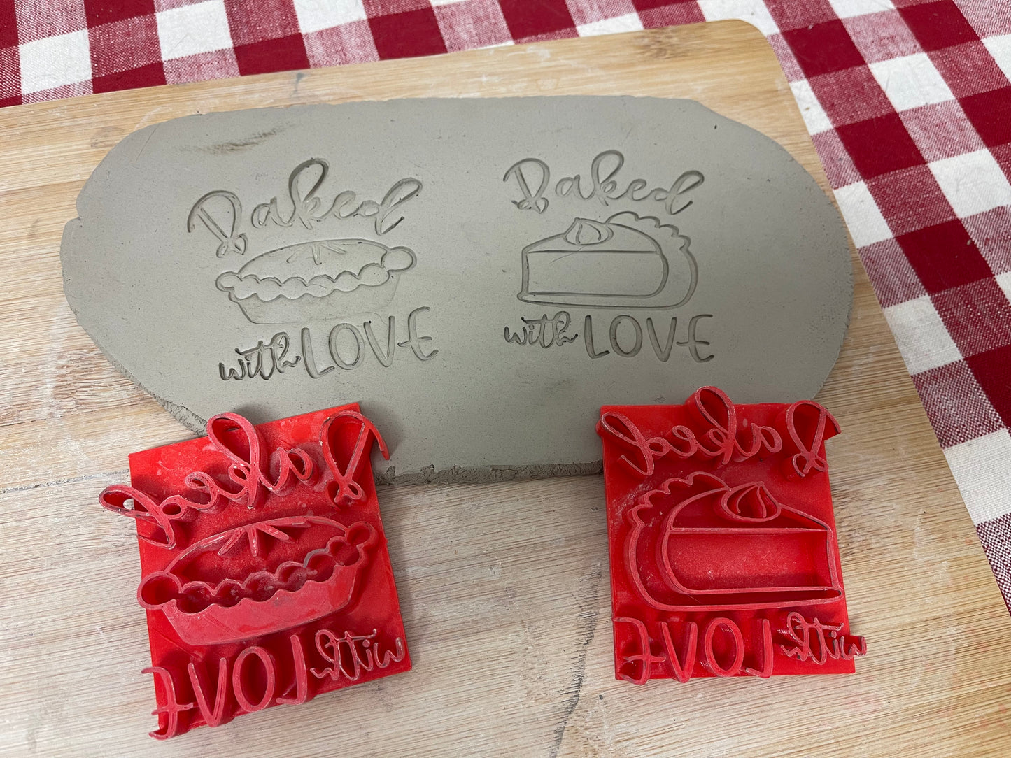 "Baked with Love" (Pie) word stamp - plastic 3D printed, multiple sizes, sold as set or each