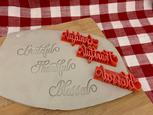 Fall "Grateful" "Thankful" or "Blessed" word stamps - plastic 3D printed, multiple sizes