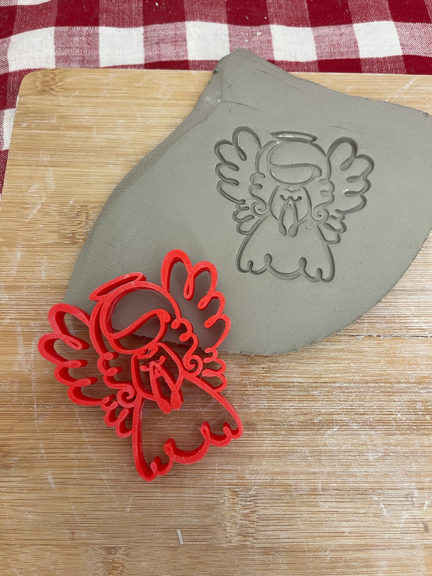 Pottery Stamp, Angel design, w/ optional ornament cutter, Clay, Pottery Tool, plastic 3d printed, multiple sizes available