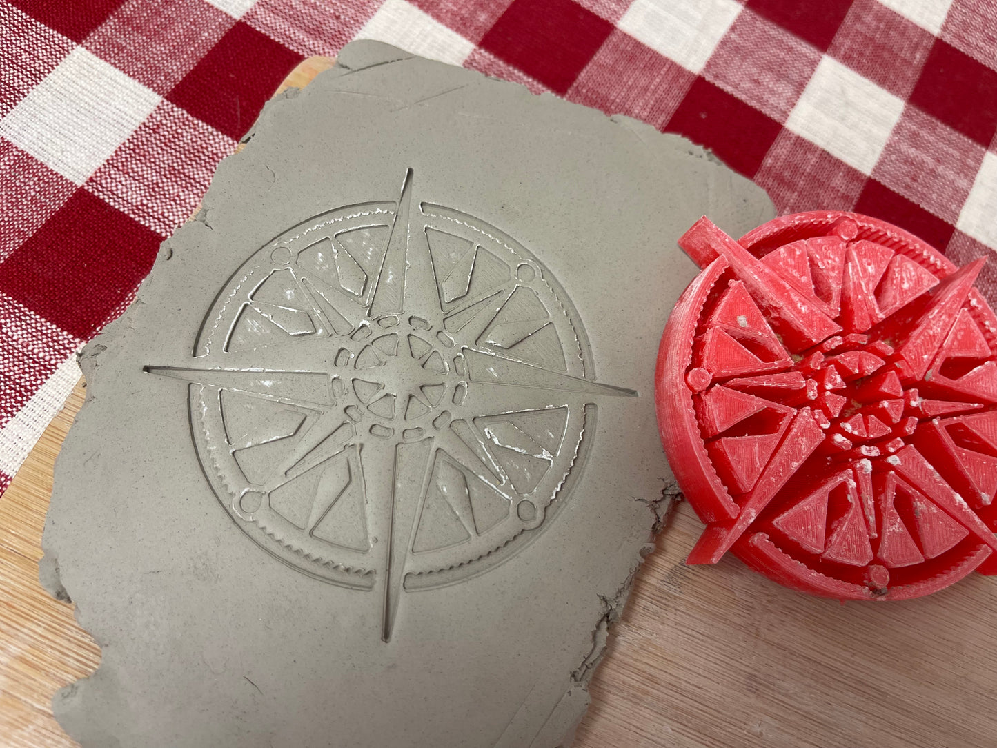 Pottery Stamp, Compass design, from the March 2023 mystery box, multiple sizes available