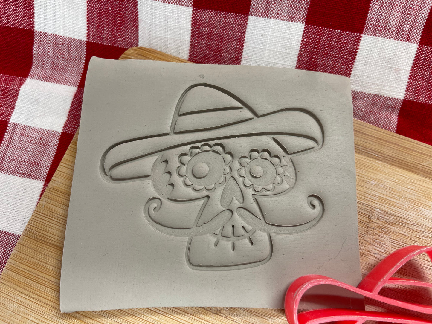 Sugar Skull with Mustache/Hat stamp, Day of the Dead design, multiple sizes