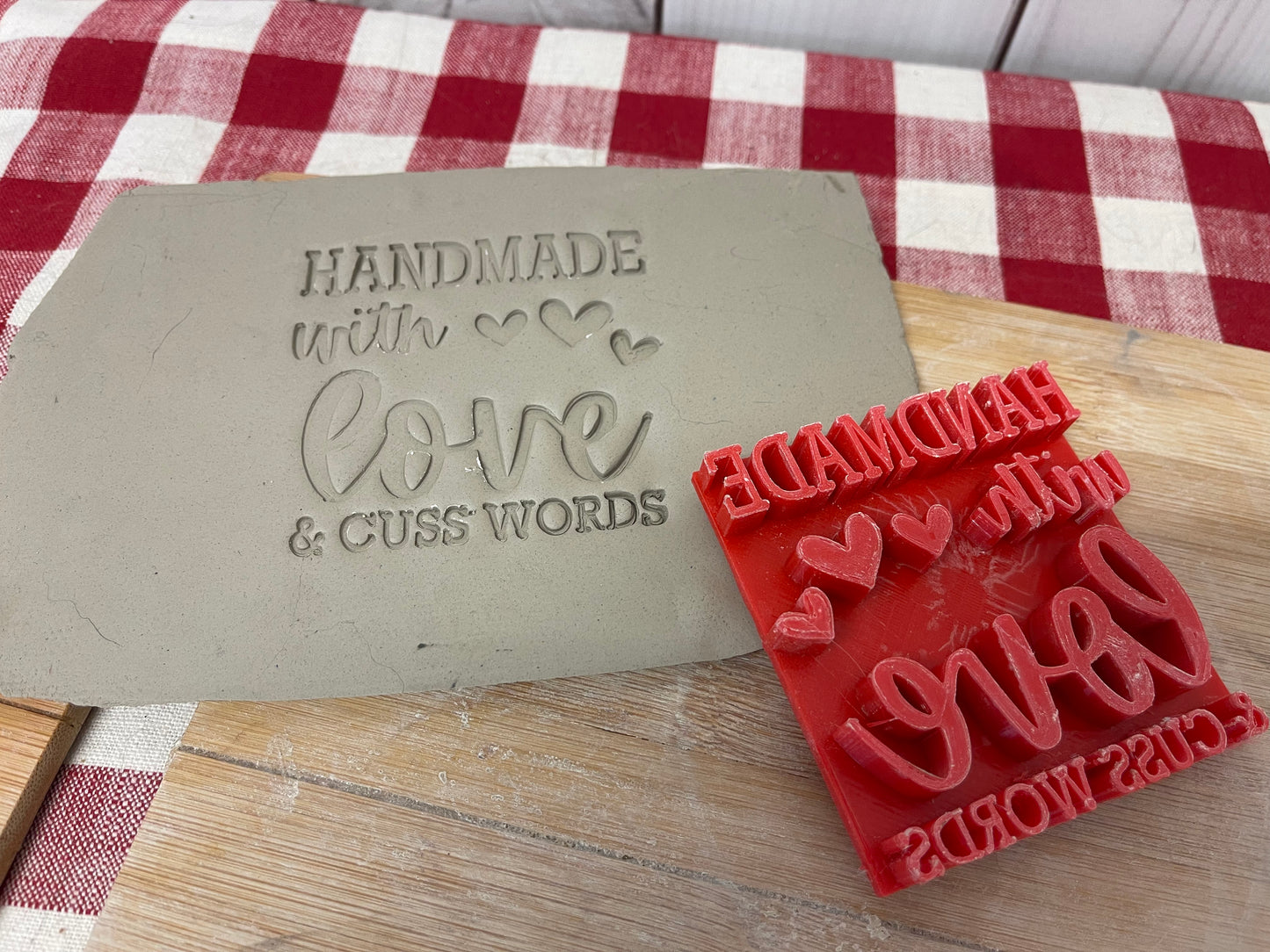 "Handmade with Love & Cuss Words" word stamp -  plastic 3D Printed, Multiple Sizes Available
