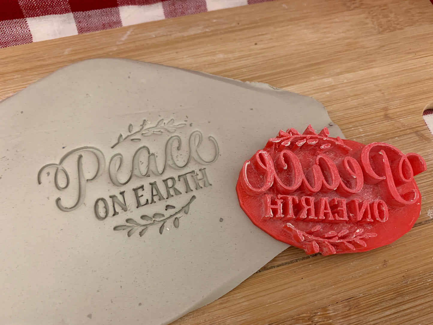 Pottery Stamp, "Peace on Earth" word design, Pottery Tool, plastic 3d printed, multiple sizes available