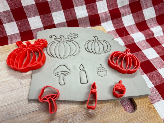 Elements Autumn Stamp Series - mini extras design, each or set, plastic 3D printed, Pottery Tool, Pumpkin, Candle, Mushroom, Acorn