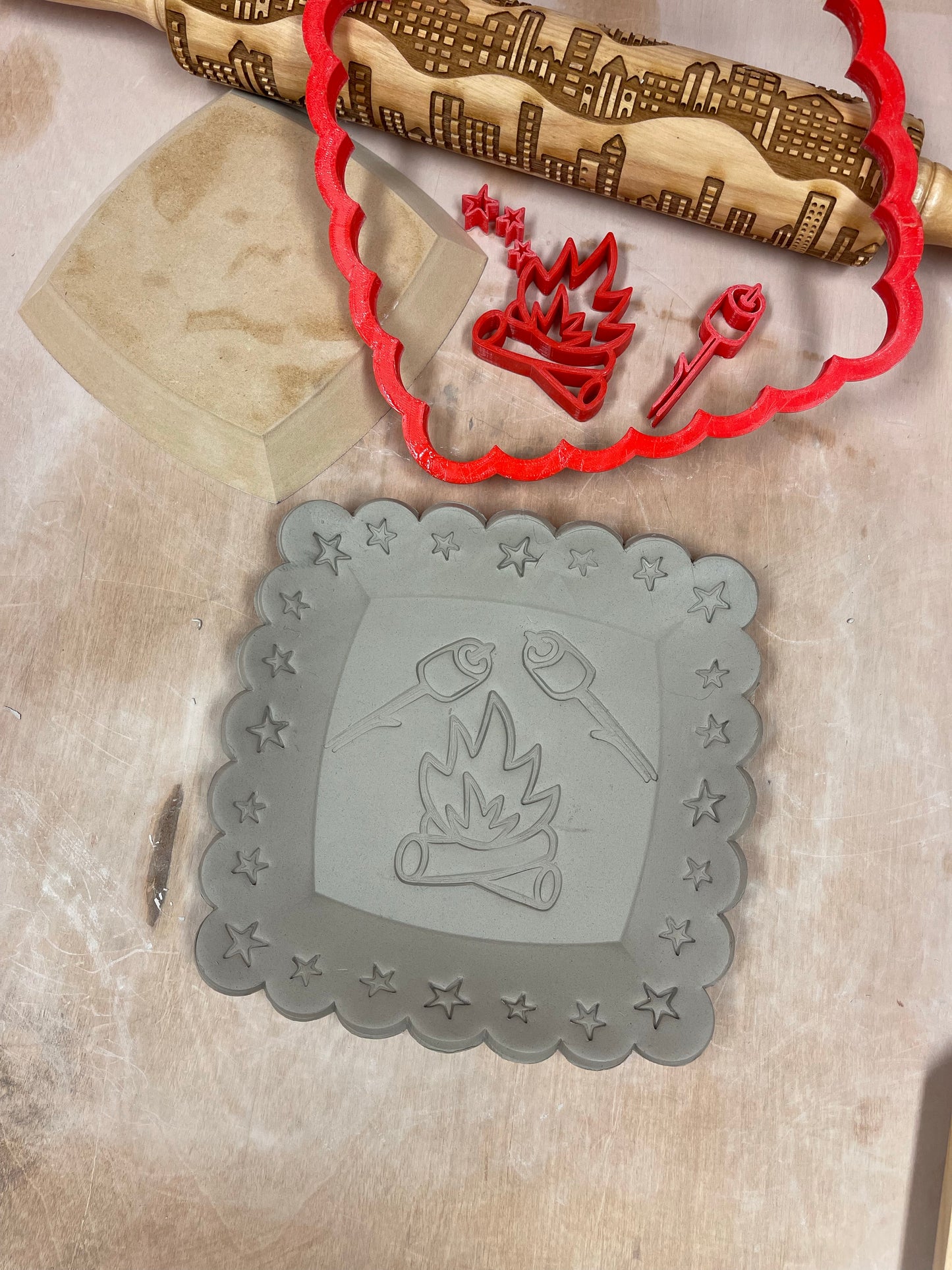 Camp Fire, Marshmallows pottery stamp, Camping doodle series - Pottery Tool, plastic 3d printed, multiple sizes available