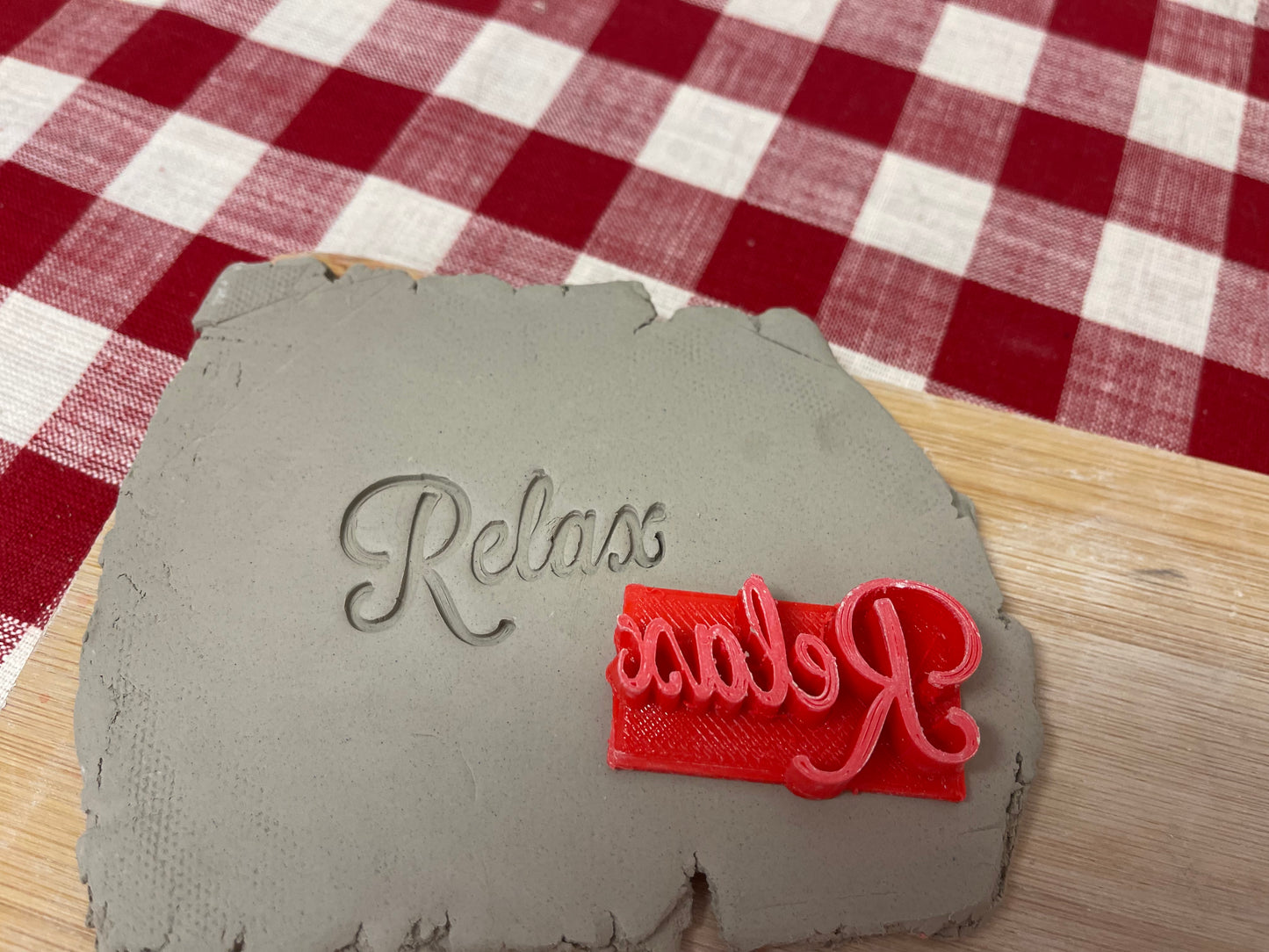 "Relax" word stamp - March 2023 mystery box, plastic 3D printed. multiple sizes available