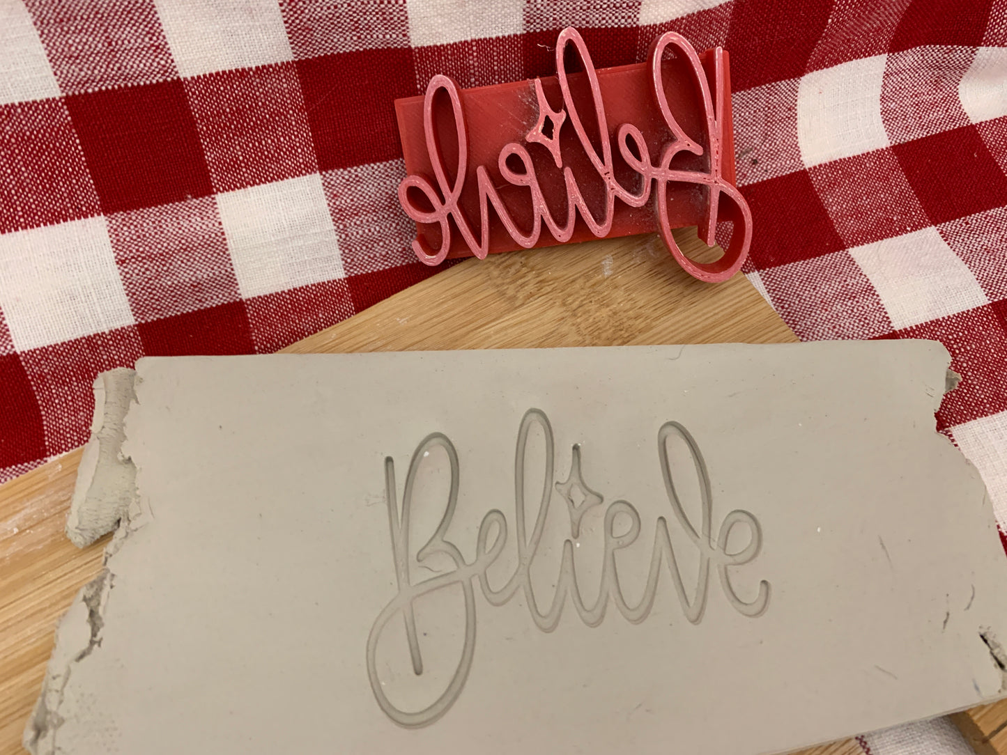Christmas casual "Believe" word stamp - plastic 3D printed, multiple sizes