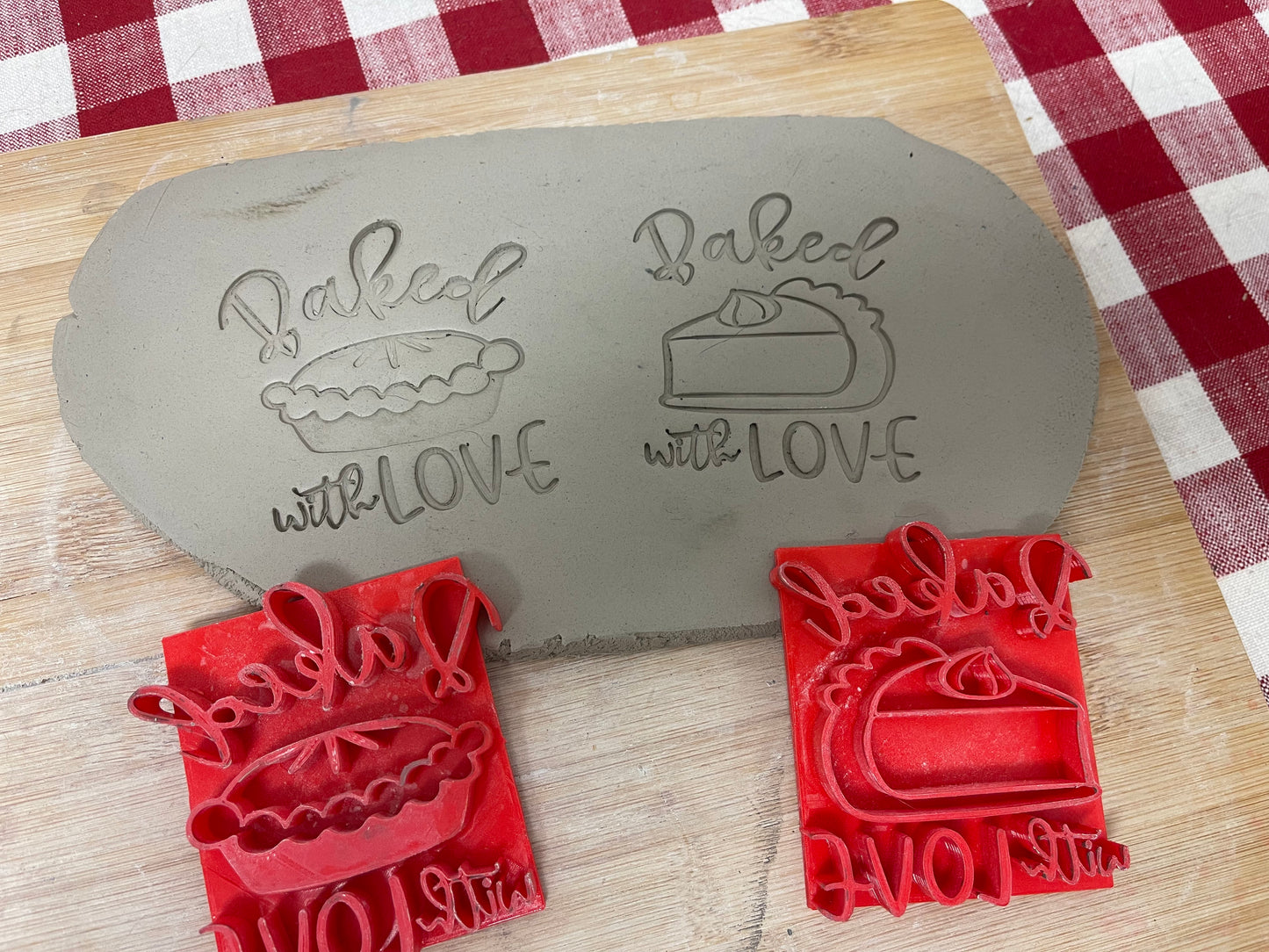 "Baked with Love" (Pie) word stamp - plastic 3D printed, multiple sizes, sold as set or each