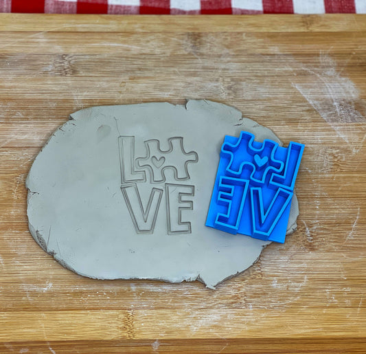 Autism Awareness - 3" Tall Love Word Puzzle Stamp Limited Edition Blue - All sales go to Hive Center of the Ozarks