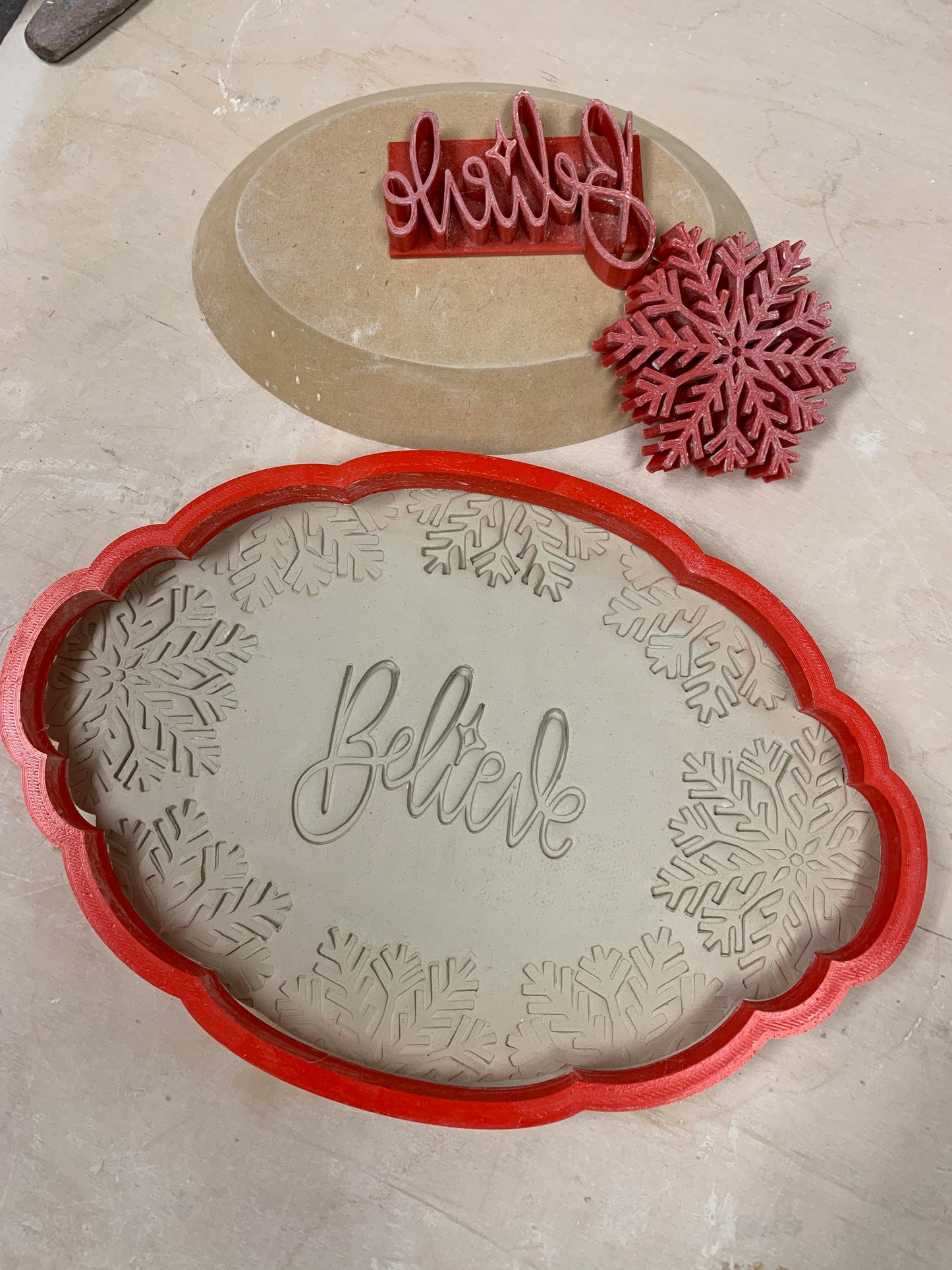 Ornate XL Oval Tray, Clay Cutter - Plastic 3D printed, pottery tool, multiple sizes