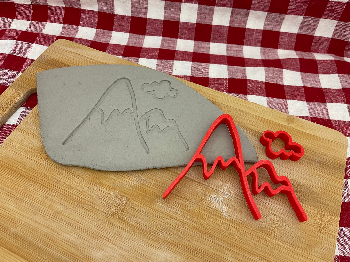 Pottery Stamp, Mountain w/ cloud design, Camping doodle series - multiple sizes