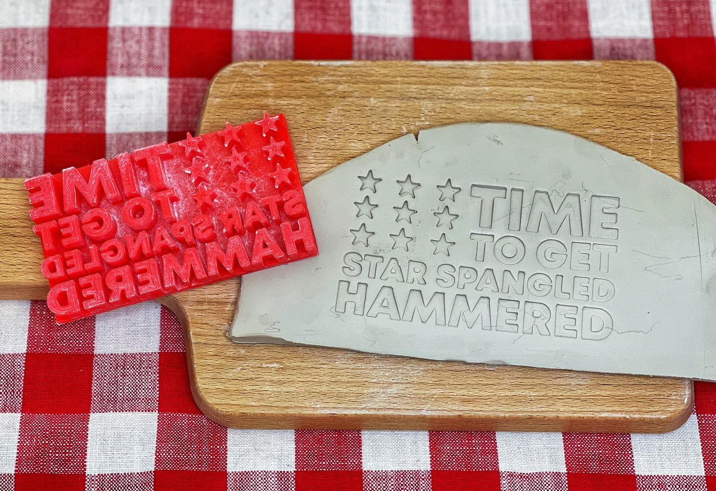 "Time To Get Star Spangled Hammered" word stamp - plastic 3D printed, Multiple Sizes