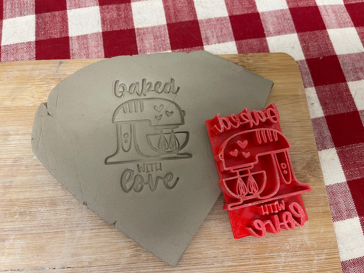 "Baked with Love" (Mixer) Word Stamp - plastic 3D printed, multiple Sizes