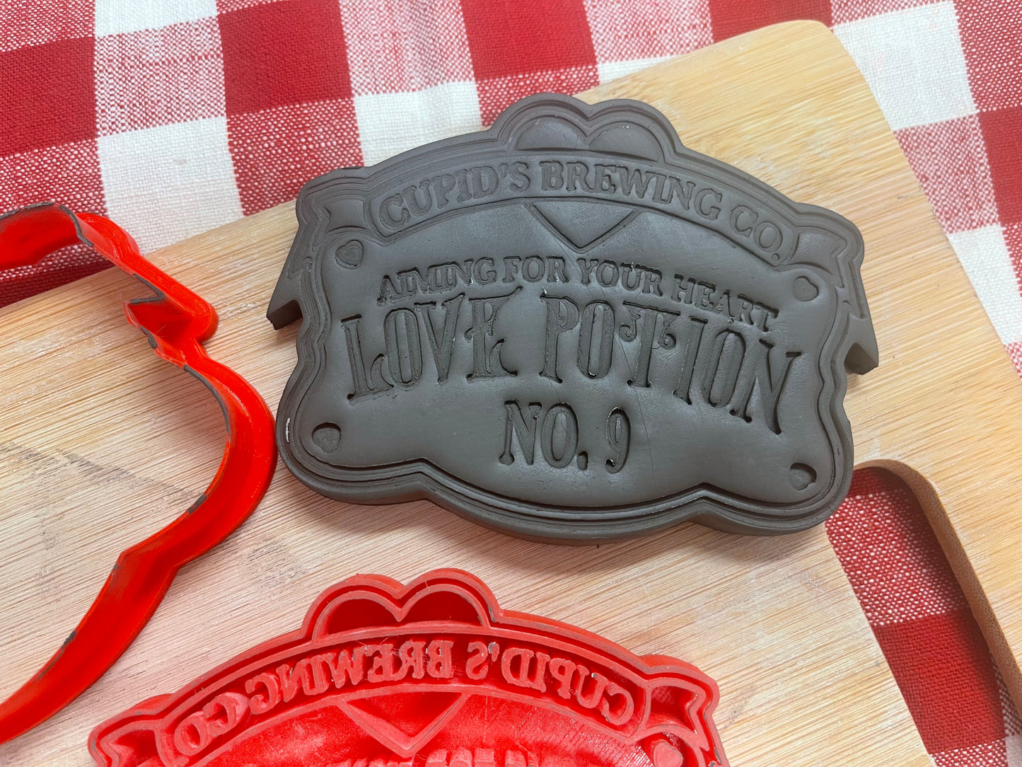 "Love Potion" pottery stamp w/ optional ornament cutter - pottery tool , plastic 3D printed, multiple sizes available