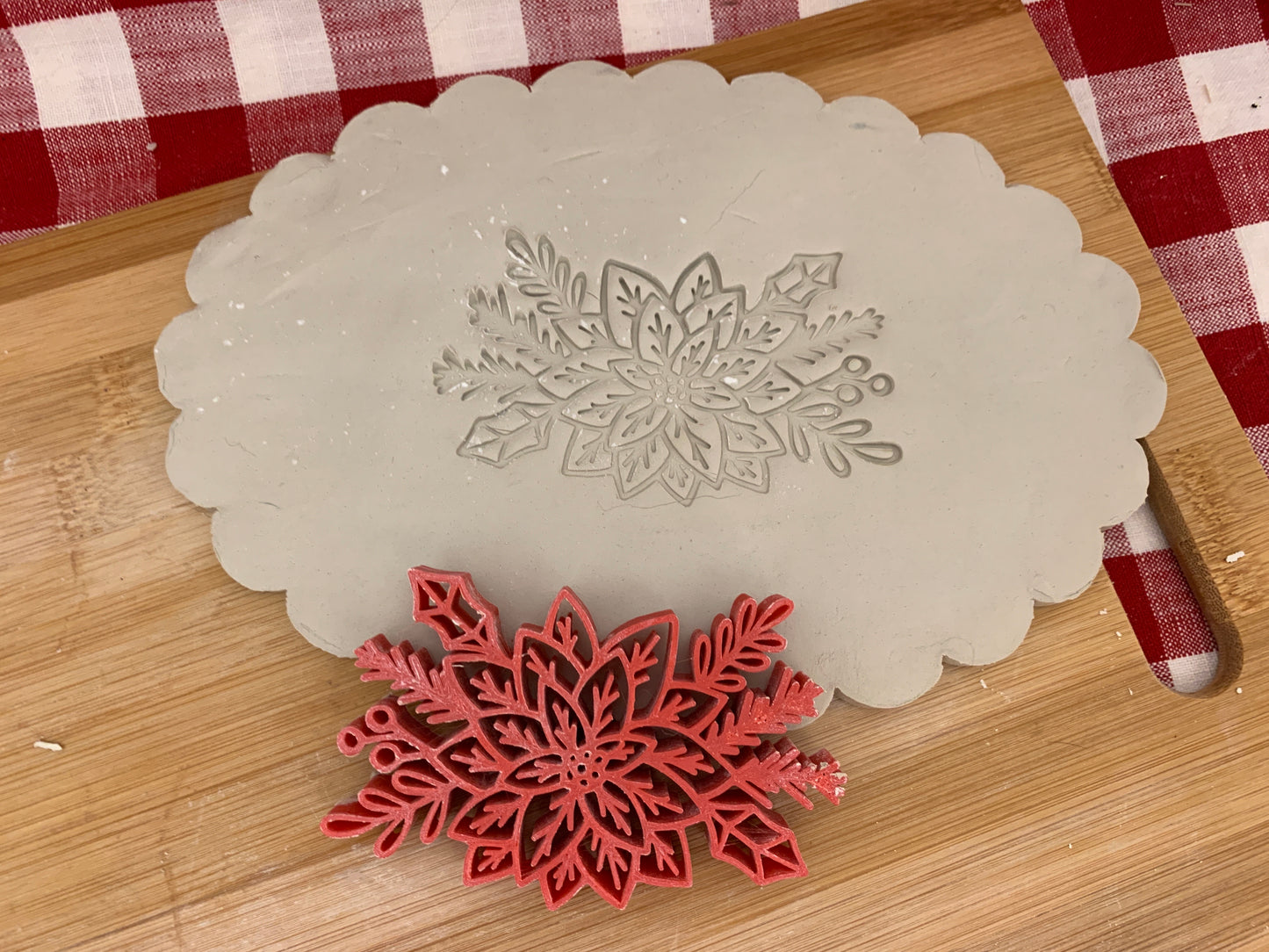Pottery Stamp, Poinsettia with branches design - multiple sizes