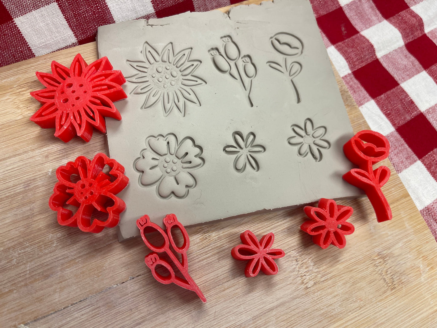 Autumn Elements Stamp Series - Mini Flowers design set of 6, plastic 3D printed, Pottery Tool