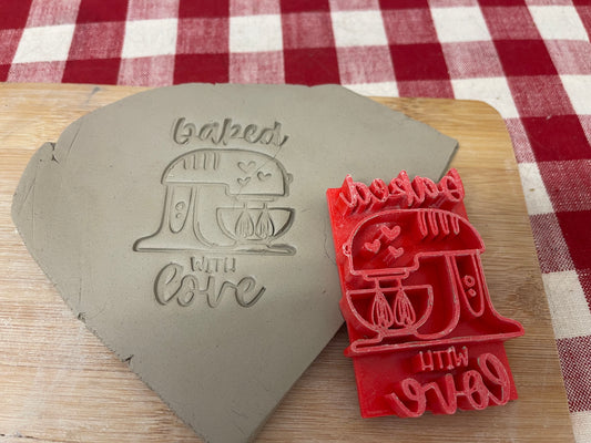 "Baked with Love" (Mixer) Word Stamp - plastic 3D printed, multiple Sizes