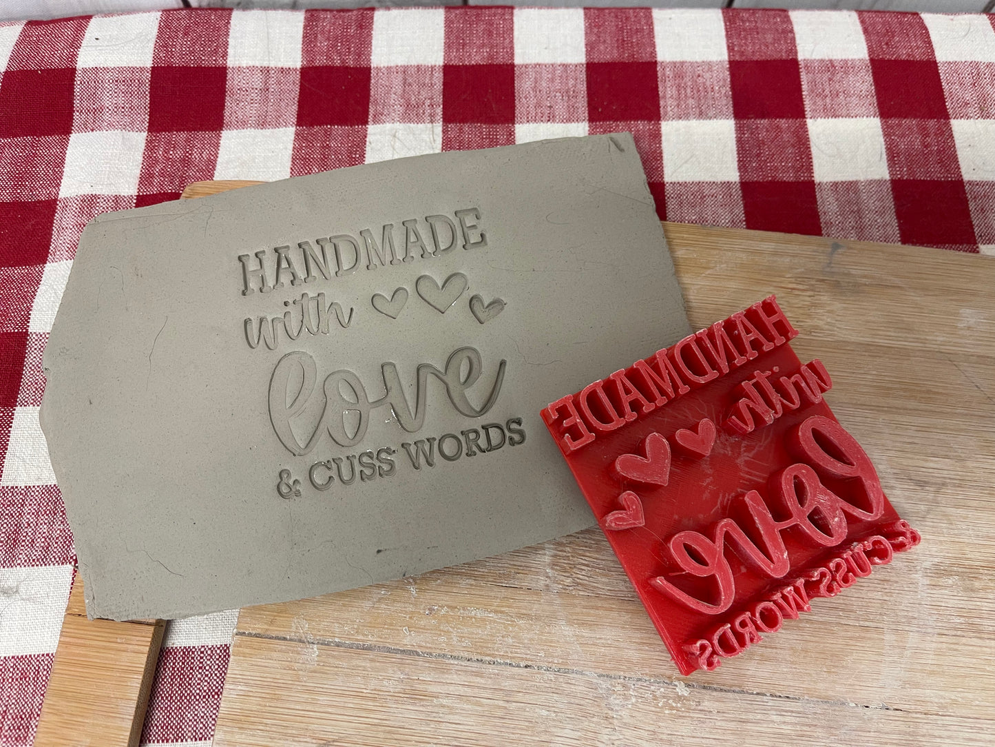 "Handmade with Love & Cuss Words" word stamp -  plastic 3D Printed, Multiple Sizes Available