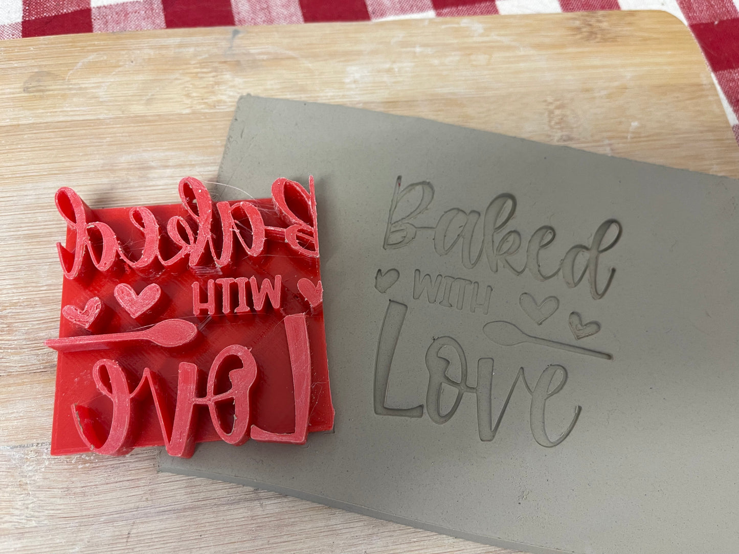 Baked with Love (Spoon) Pottery Stamp - words, 3D Printed Multiple Sizes Available.