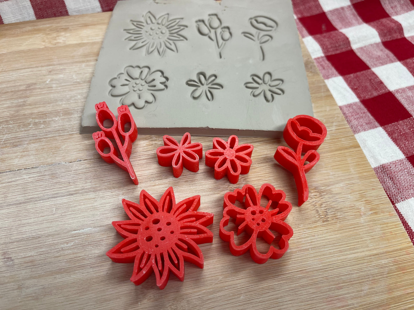 Autumn Elements Stamp Series - Mini Flowers design set of 6, plastic 3D printed, Pottery Tool